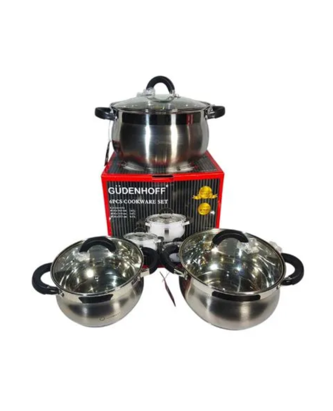 Set de Ollas GÜDENHOFF 6 Piezas Acero Inoxidable con Tapas de Vidrio